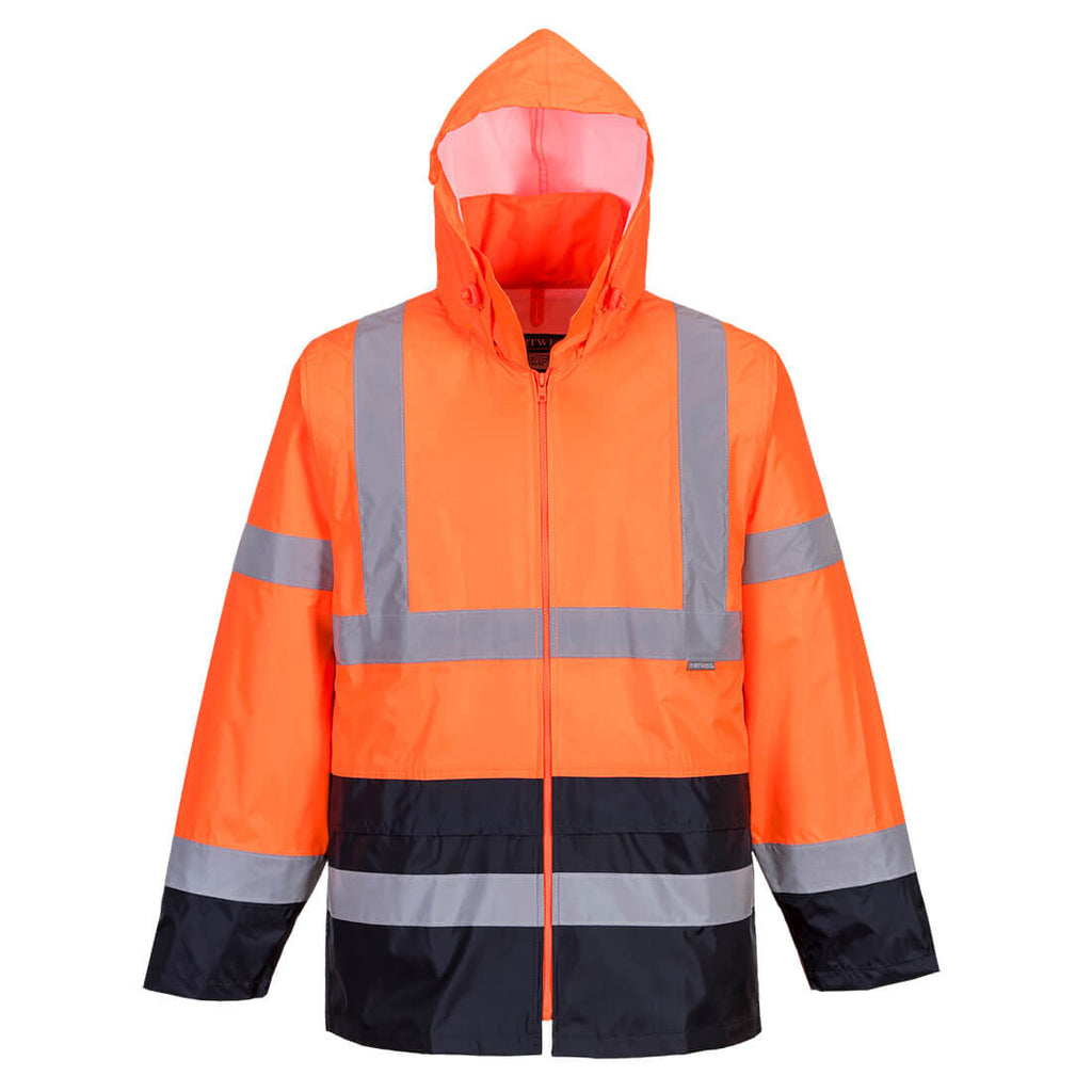 403ETLB Safety Rain Jacket: Lightweight Waterproof Hi-Vis Jacket 2-Tone:  Adjustable Hood